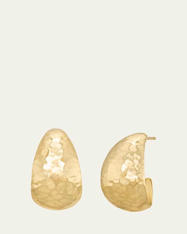 Dome Hammered 18K Yellow Gold Hoop Earrings